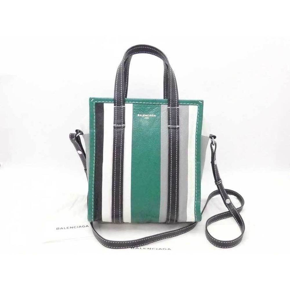 Balenciaga Bazaar Shopper Leather Shoulder Bag Green Black White